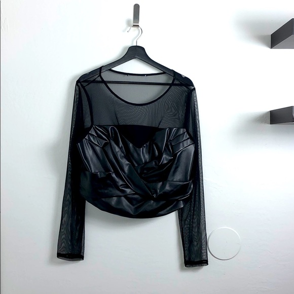 Eloquii Tops - Eloquii - Faux Leather and Mesh Crossover Top